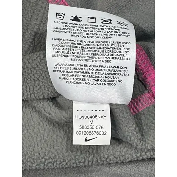 Nike Therma-Fit Hoodie Women’s Sz Medium Gray/Black/Pink Thumb Holes Activewear - Picture 13 of 13